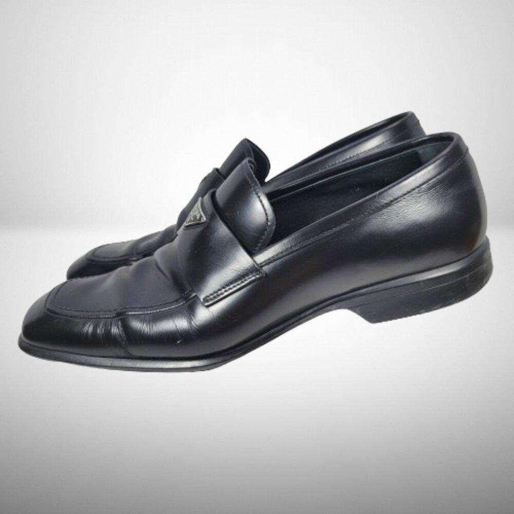 FAIR CONDITION Prada Brushed Leather Triangle Logo Loafers Size: 8.5 - Picture 11 of 16